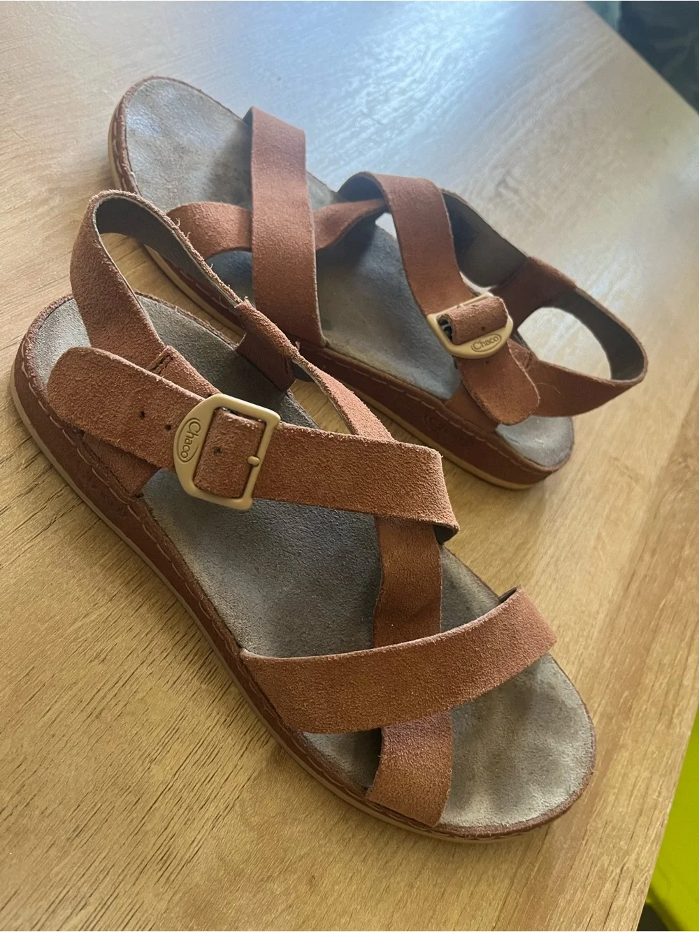 Women’s Chaco Wayfarer Rust Orange leather ankle strap buckle sandals 7/38